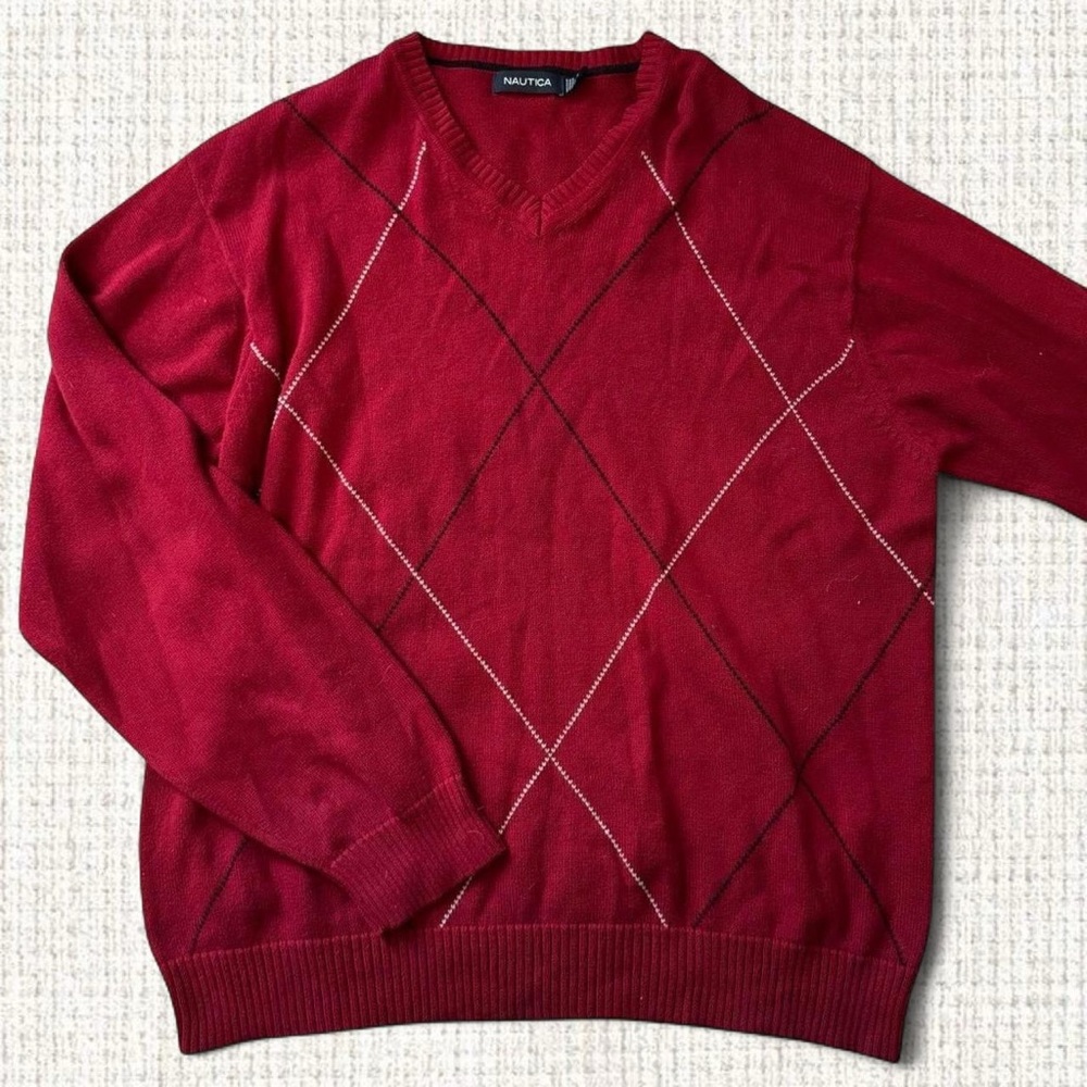Nautica Red Argyle Sweater